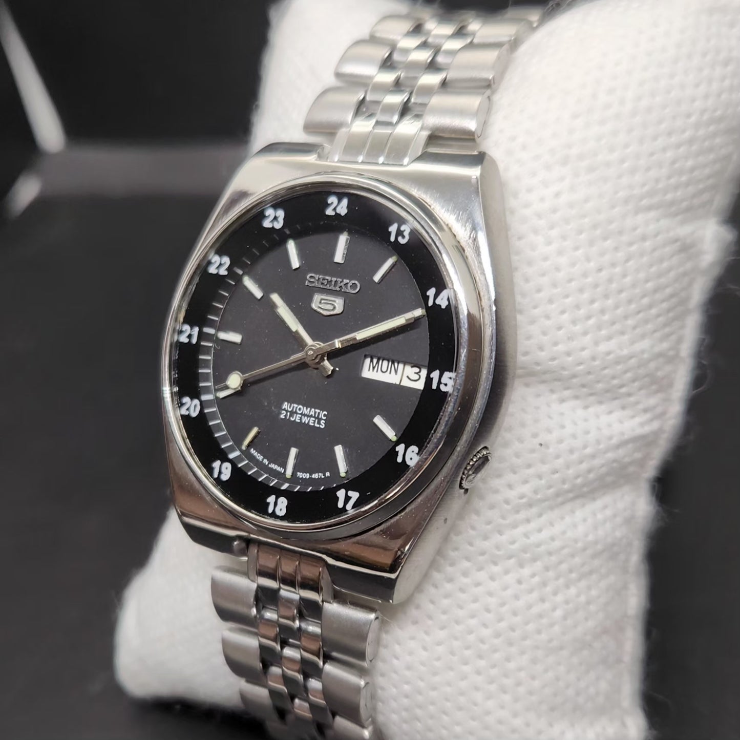 Vintage 1998 Original Seiko 5 Automatic 7s26-3160 Black Face Railway Time Day-Date Japanese Men's Wrist Watch VS01
