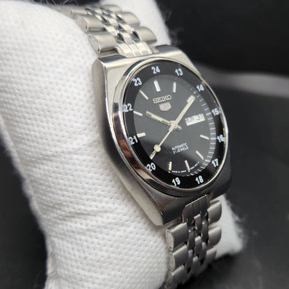 Vintage 1998 Original Seiko 5 Automatic 7s26-3160 Black Face Railway Time Day-Date Japanese Men's Wrist Watch VS01