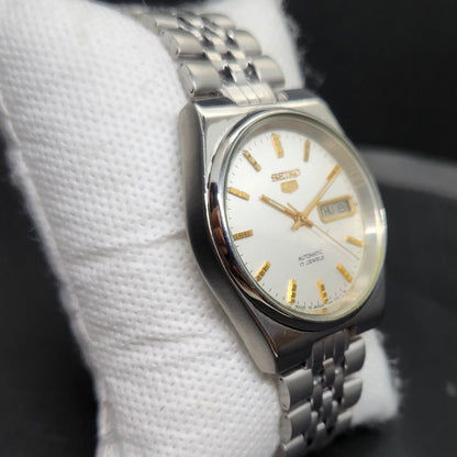Vintage 1976 Original Seiko 5 Automatic 7009-3131 White Face 17 Jewels Day-Date Japanese Men's Wrist Watch VS02