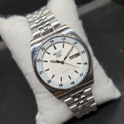 Vintage 1981 Original Seiko 5 Automatic 7009-316A White Face 17 Jewels Day-Date Japanese Men's Wrist Watch VS03