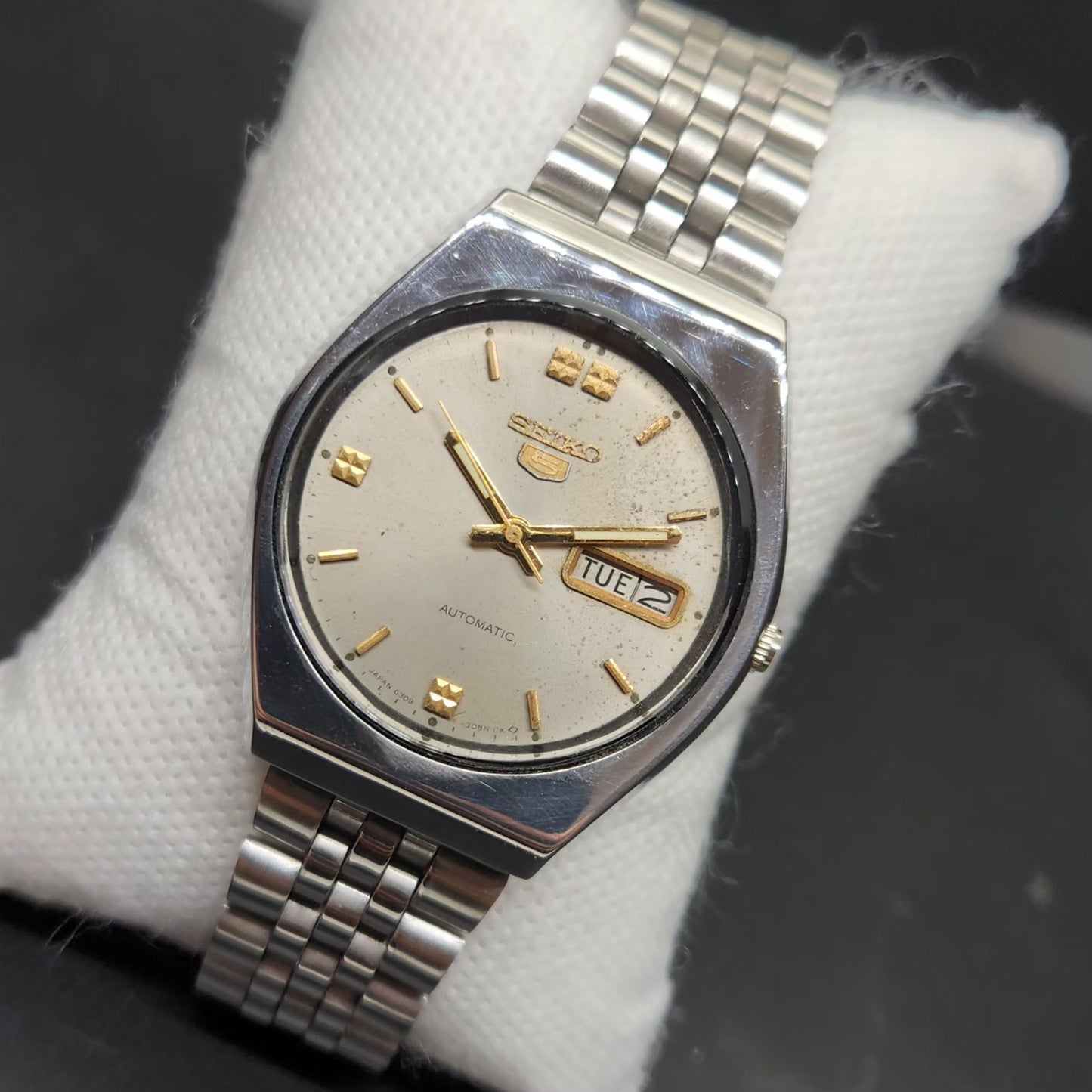 Vintage 1984 Original Seiko 5 Automatic 6349-535A Grey Face 23 Jewels Day-Date Japanese Men's Wrist Watch VS04