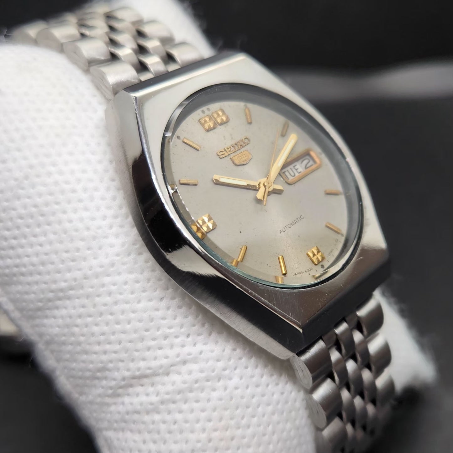 Vintage 1984 Original Seiko 5 Automatic 6349-535A Grey Face 23 Jewels Day-Date Japanese Men's Wrist Watch VS04