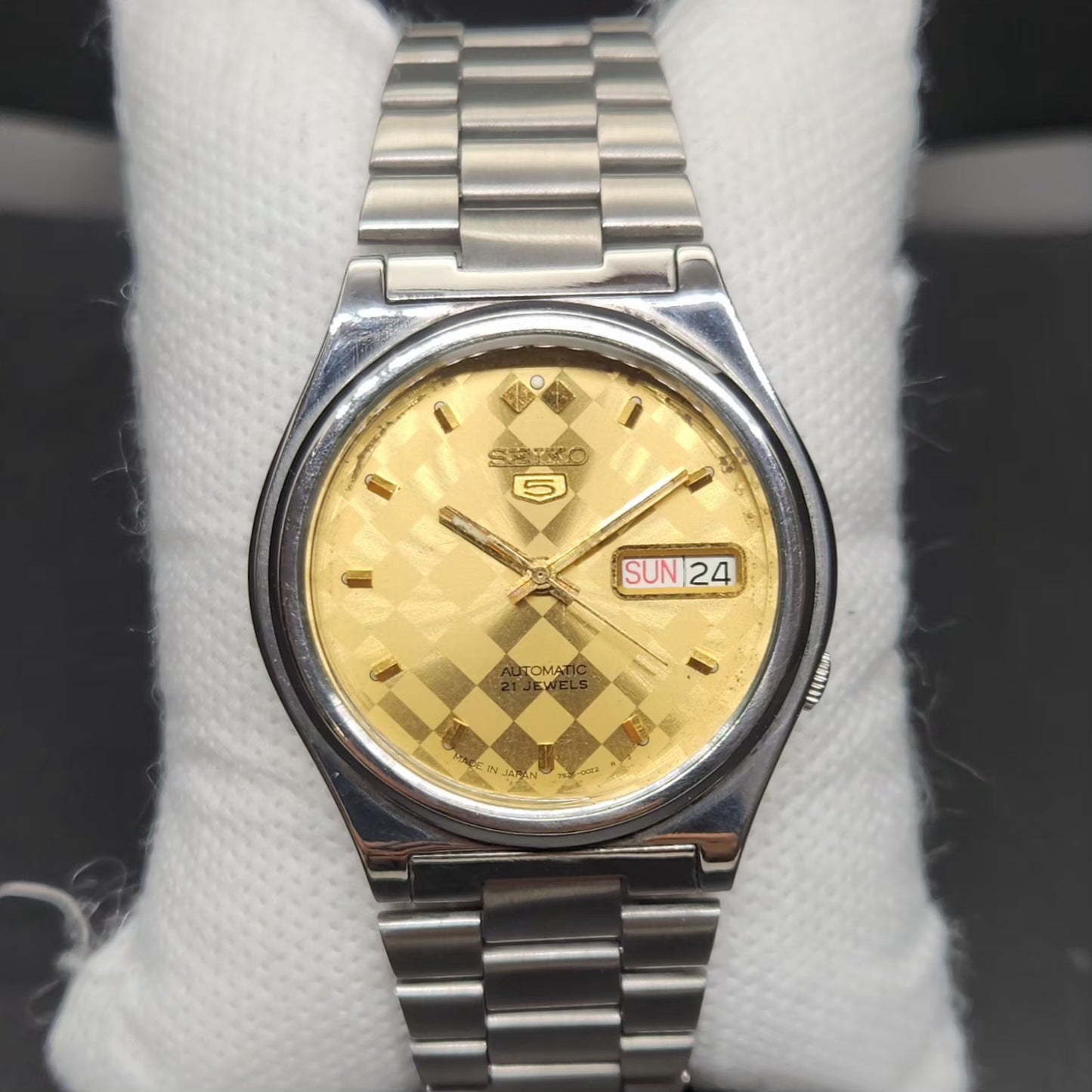 Vintage 1999 Original Seiko 5 Automatic 7s26-3170 Gold Face 21 Jewels Day-Date Japanese Men's Wrist Watch VS11