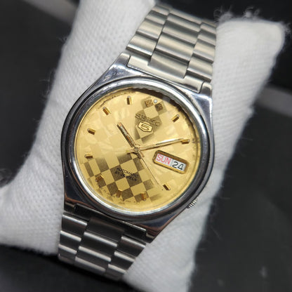 Vintage 1999 Original Seiko 5 Automatic 7s26-3170 Gold Face 21 Jewels Day-Date Japanese Men's Wrist Watch VS11