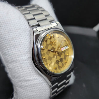 Vintage 1999 Original Seiko 5 Automatic 7s26-3170 Gold Face 21 Jewels Day-Date Japanese Men's Wrist Watch VS11