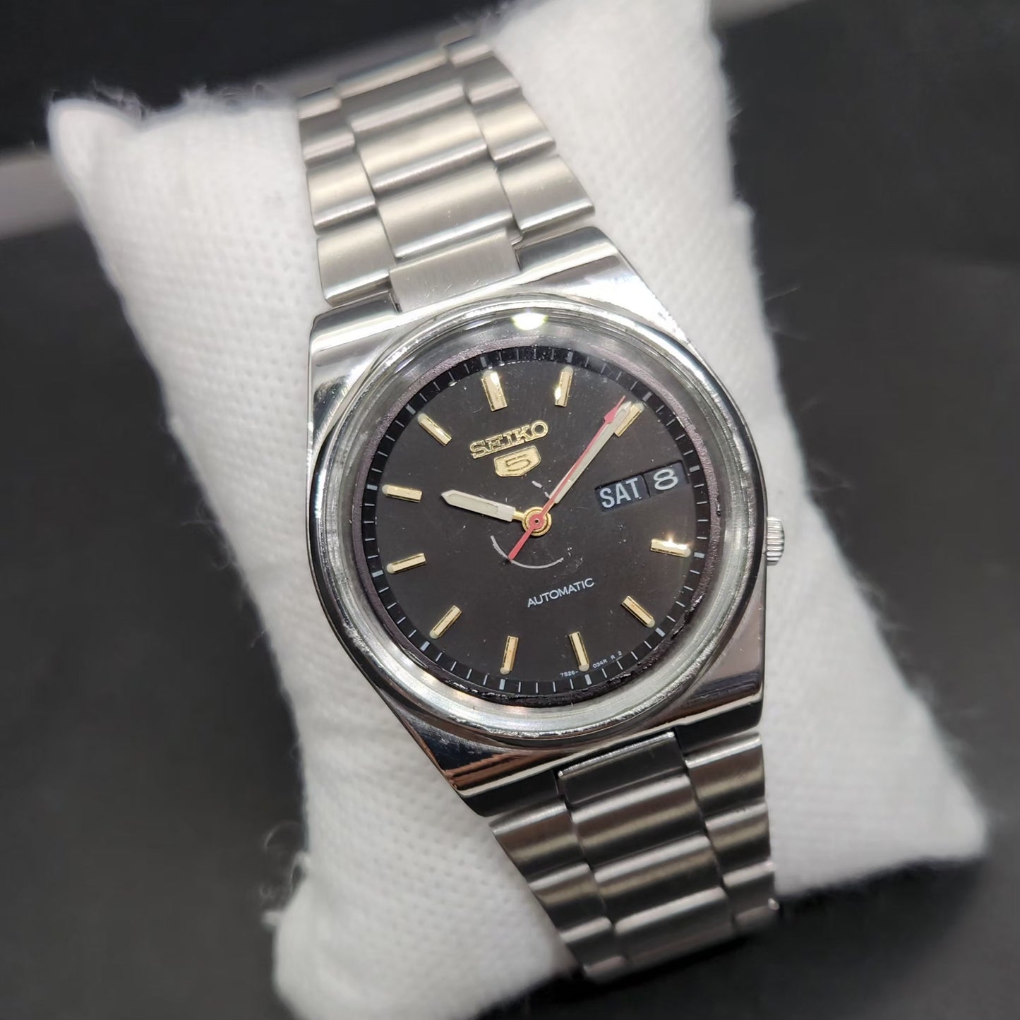 Vintage 1996 Original Seiko 5 Automatic 7s26-3130 Black Face 21 Jewels Day-Date Japanese Men's Wrist Watch VS12