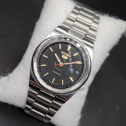 Vintage 1996 Original Seiko 5 Automatic 7s26-3130 Black Face 21 Jewels Day-Date Japanese Men's Wrist Watch VS12