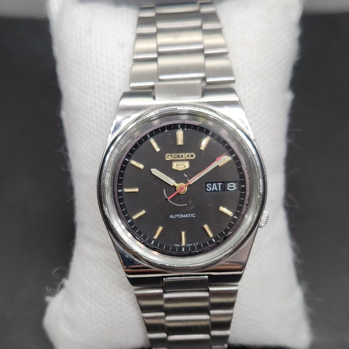 Vintage 1996 Original Seiko 5 Automatic 7s26-3130 Black Face 21 Jewels Day-Date Japanese Men's Wrist Watch VS12