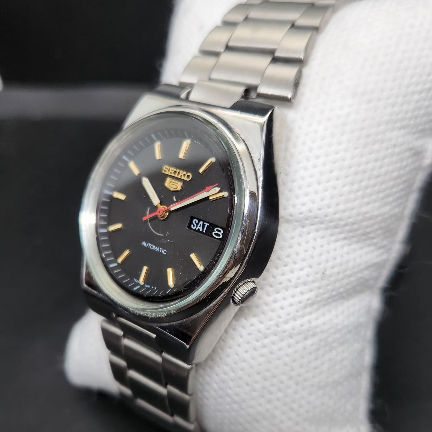 Vintage 1996 Original Seiko 5 Automatic 7s26-3130 Black Face 21 Jewels Day-Date Japanese Men's Wrist Watch VS12