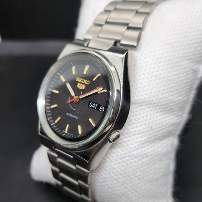 Vintage 1996 Original Seiko 5 Automatic 7s26-3130 Black Face 21 Jewels Day-Date Japanese Men's Wrist Watch VS12