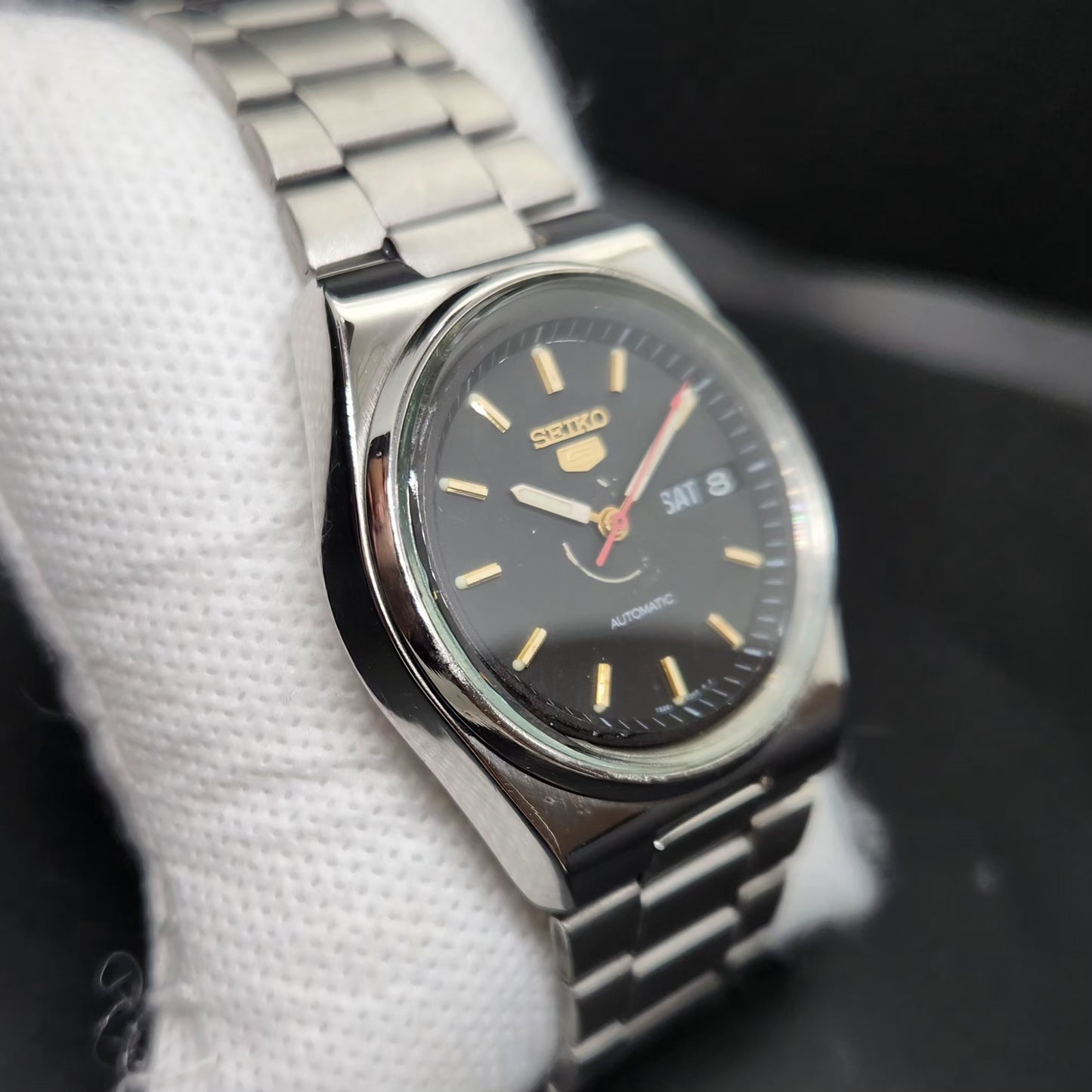 Vintage 1996 Original Seiko 5 Automatic 7s26-3130 Black Face 21 Jewels Day-Date Japanese Men's Wrist Watch VS12