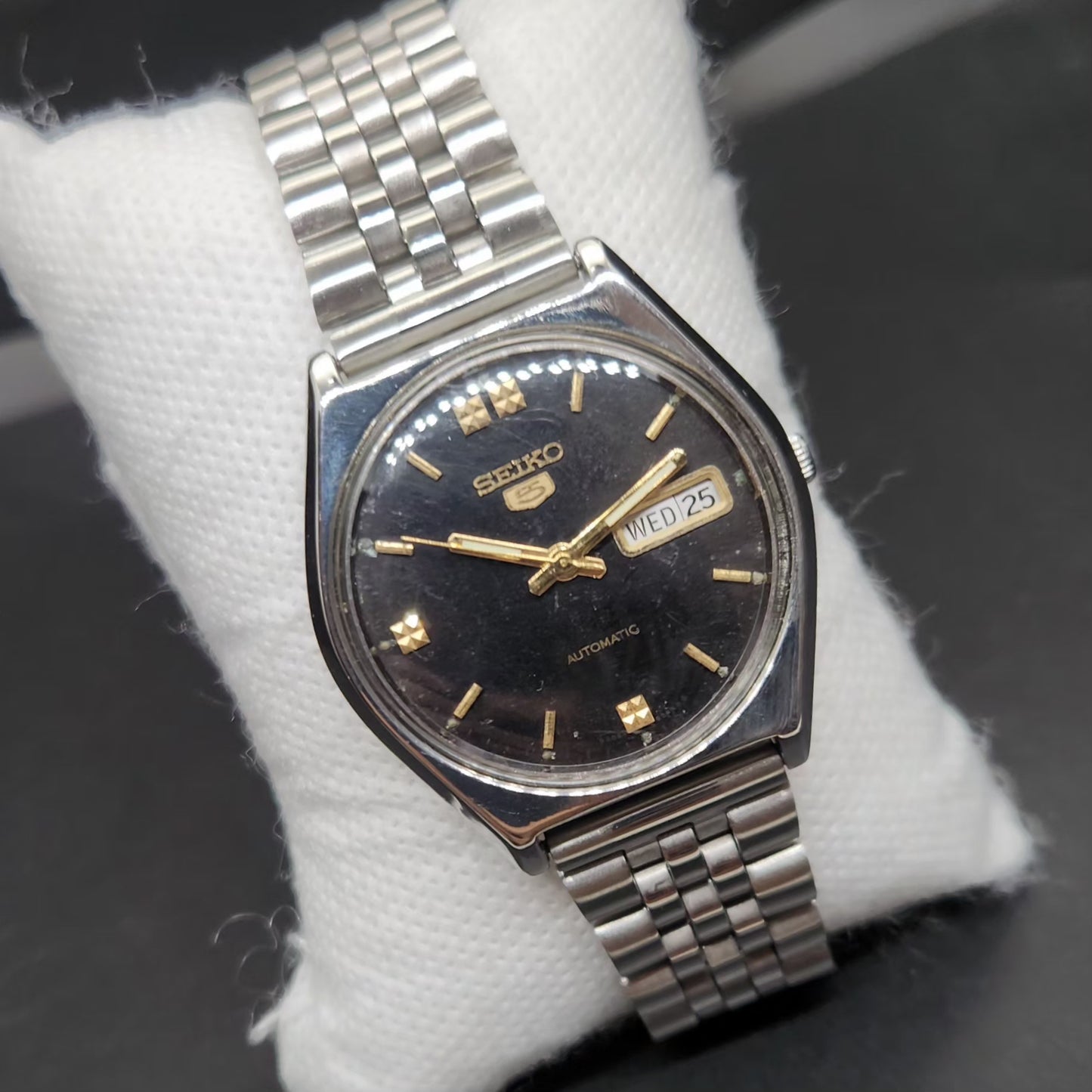 Vintage 1984 Original Seiko 5 Automatic 6309-8890 Black Face 17 Jewels Day-Date Japanese Men's Wrist Watch VS13