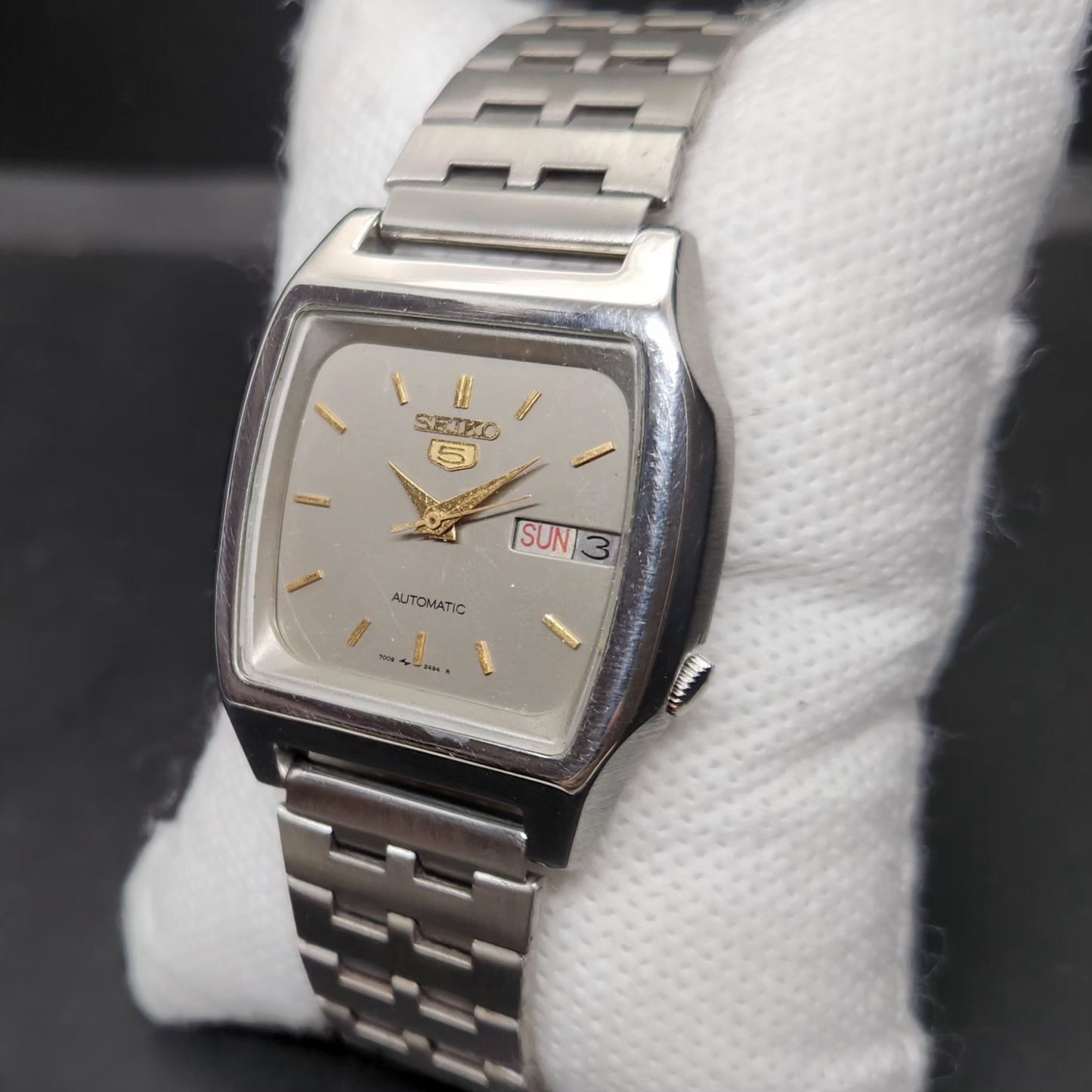Vintage 1976 Original Seiko 5 Automatic 7009-3090 Grey Face 17 Jewels Day-Date Japanese Men's Wrist Watch VS15