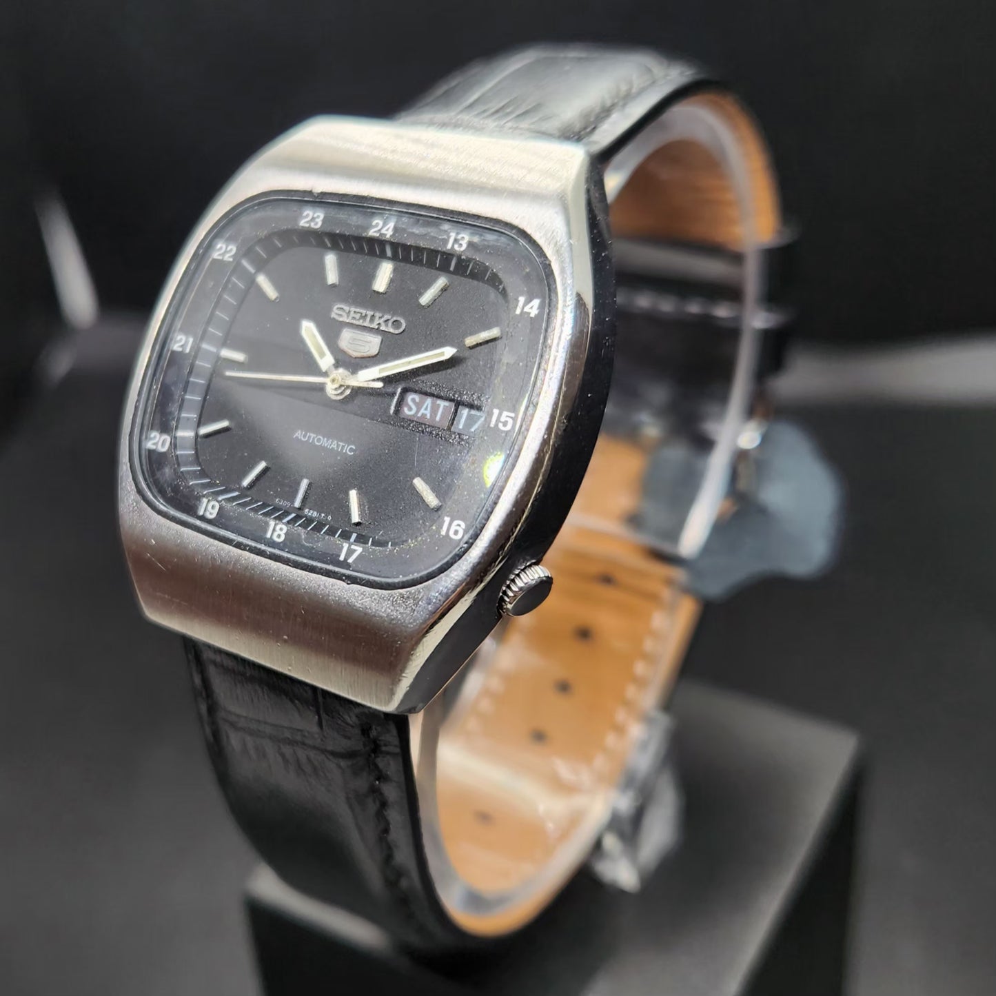 Vintage 1983 Original Seiko 5 Automatic 6309-523A Black Face 17 Jewels Day-Date Japanese Men's Wrist Watch VS18