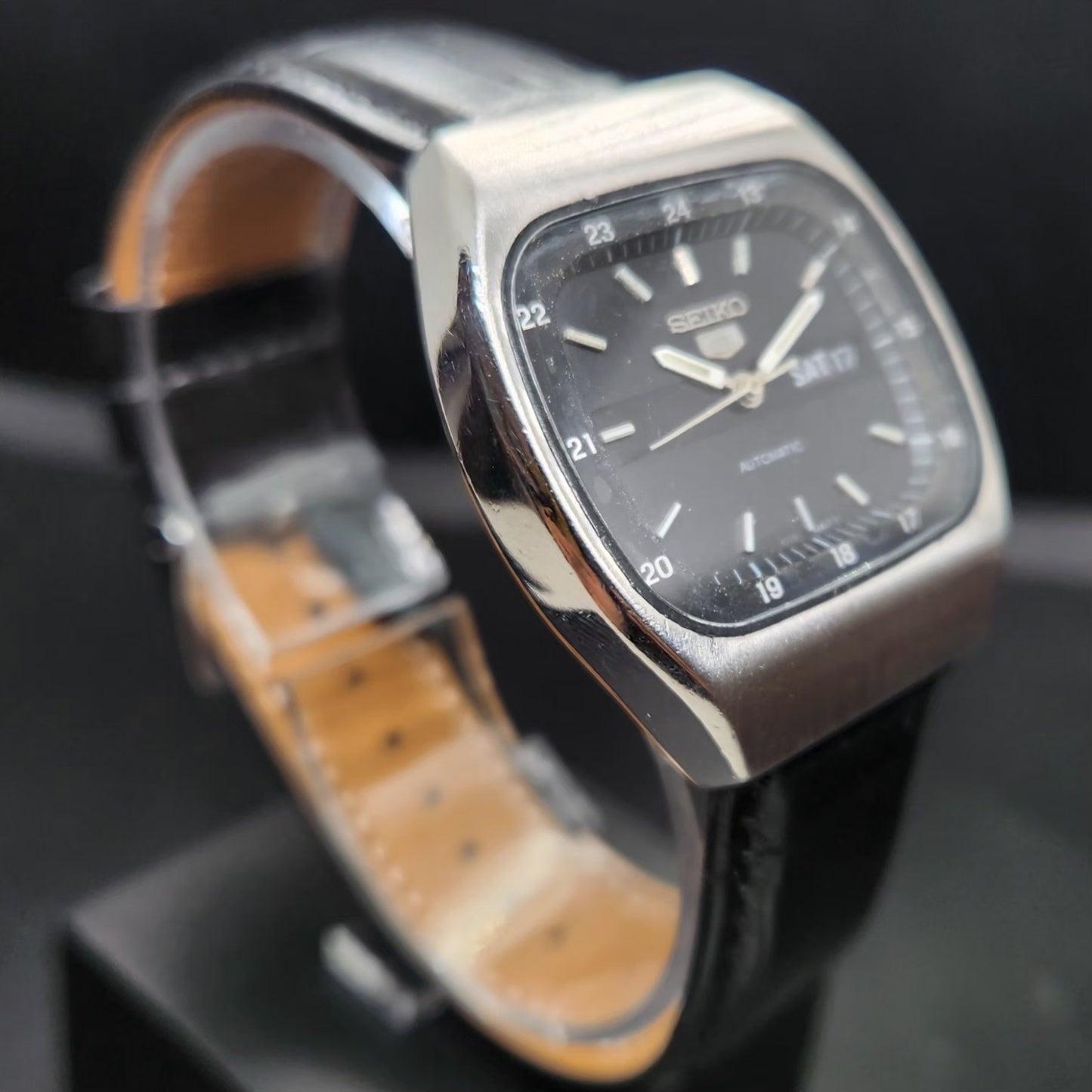Vintage 1983 Original Seiko 5 Automatic 6309-523A Black Face 17 Jewels Day-Date Japanese Men's Wrist Watch VS18