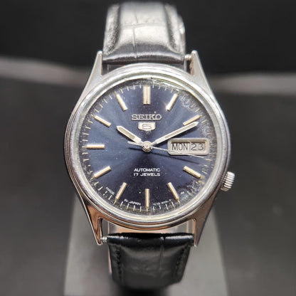 Vintage 1985 Original Seiko 5 Automatic 7009-3101 Blue Face 17 Jewels Day-Date Japanese Men's Wrist Watch VS20