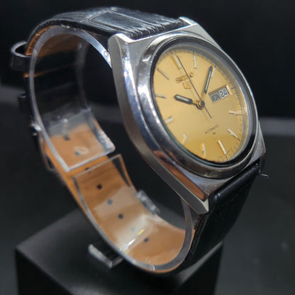 Vintage 1999 Original Seiko 5 Automatic 7S36-8280 Gold Face 23 Jewels Day-Date Japanese Men's Wrist Watch VS21