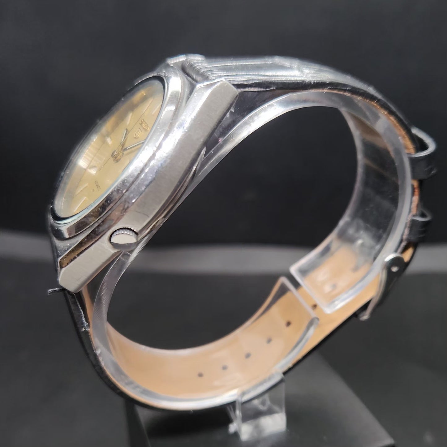 Vintage 1999 Original Seiko 5 Automatic 7S36-8280 Gold Face 23 Jewels Day-Date Japanese Men's Wrist Watch VS21