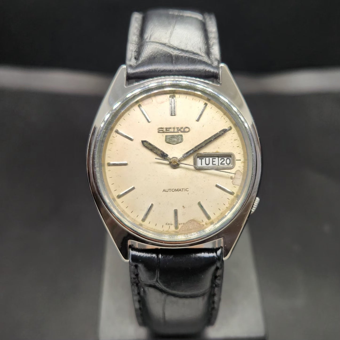 Vintage 1982 Original Seiko 5 Automatic 6309-545A OFF White Face 17 Jewels Day-Date Japanese Men's Wrist Watch VS22