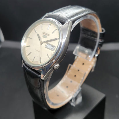 Vintage 1982 Original Seiko 5 Automatic 6309-545A OFF White Face 17 Jewels Day-Date Japanese Men's Wrist Watch VS22