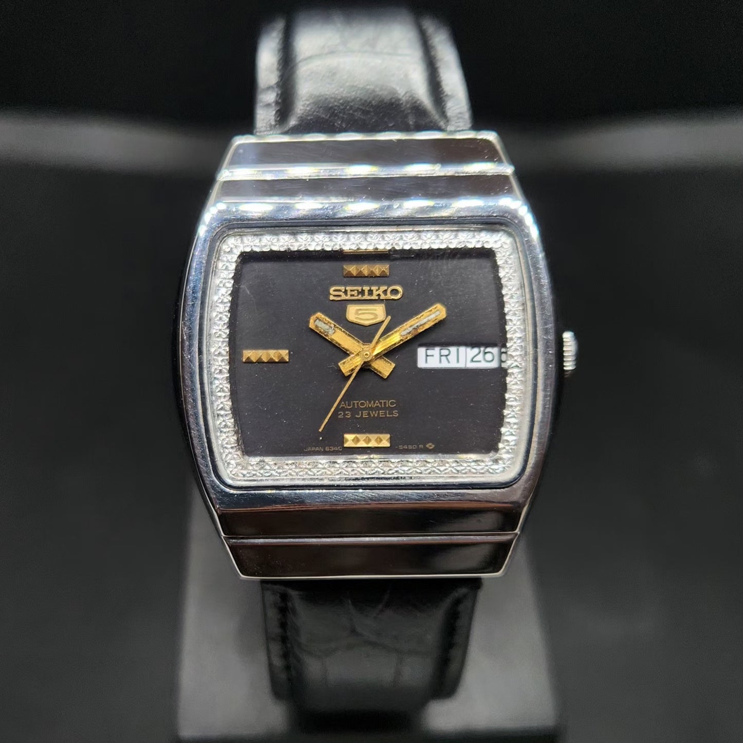 Vintage 1982 Original Seiko 5 Automatic 6349-6000 Black Face 17 Jewels Day-Date Japanese Men's Wrist Watch VS26