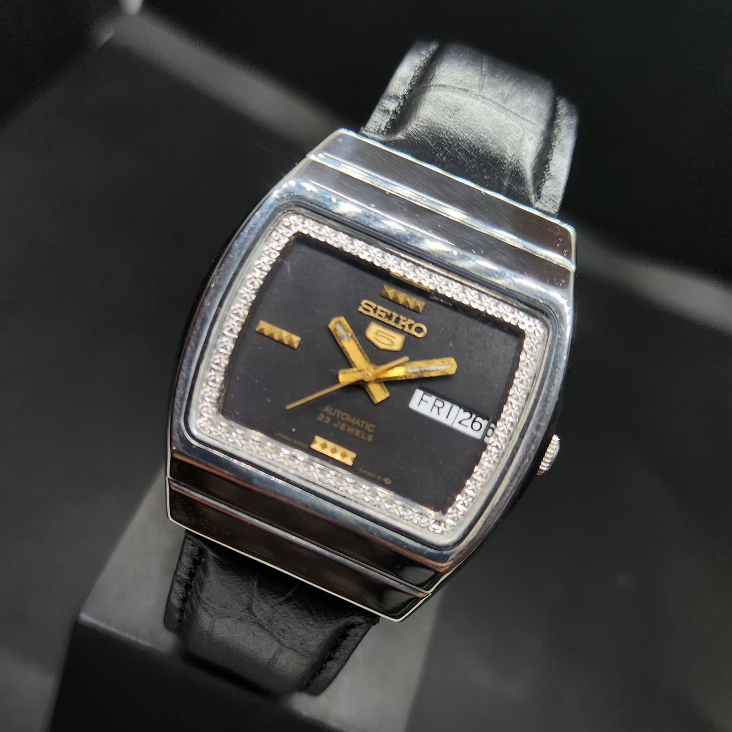 Vintage 1982 Original Seiko 5 Automatic 6349-6000 Black Face 17 Jewels Day-Date Japanese Men's Wrist Watch VS26
