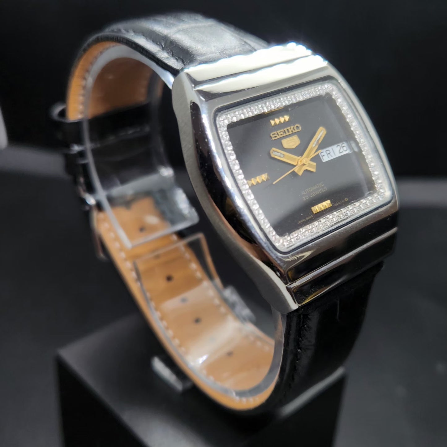 Vintage 1982 Original Seiko 5 Automatic 6349-6000 Black Face 17 Jewels Day-Date Japanese Men's Wrist Watch VS26