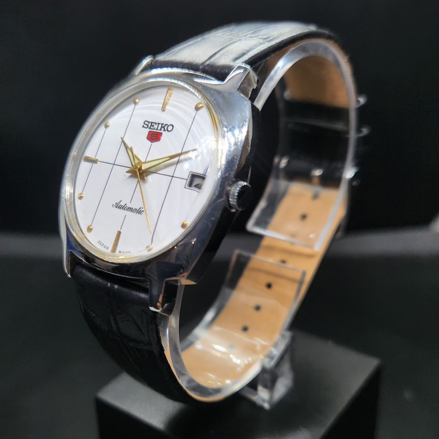 Vintage 1977 Original Seiko 5 Automatic 7009-8040 Repainted White Face 17 Jewels Date Japanese Men's Wrist Watch VS28