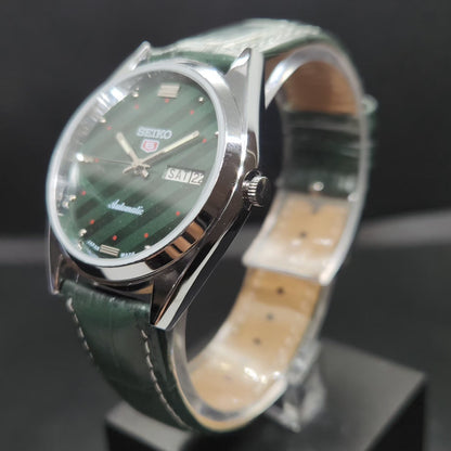 Vintage 1980 Original Seiko 5 Automatic 6349 Repainted Green Face 23 Jewels Day-Date Japanese Men's Wrist Watch VS29