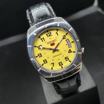 Vintage 1985 Original Seiko 5 Automatic 7009-8741 Repainted Yellow Face 17 Jewels Date Japanese Men's Wrist Watch VS30