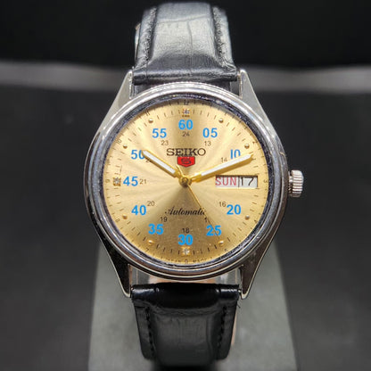 Vintage 1976 Original Seiko 5 Automatic 6309-8220 Repainted Gold Face 17 Jewels Day-Date Japanese Men's Wrist Watch VS31