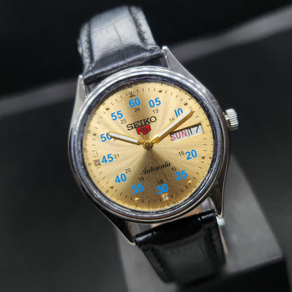 Vintage 1976 Original Seiko 5 Automatic 6309-8220 Repainted Gold Face 17 Jewels Day-Date Japanese Men's Wrist Watch VS31