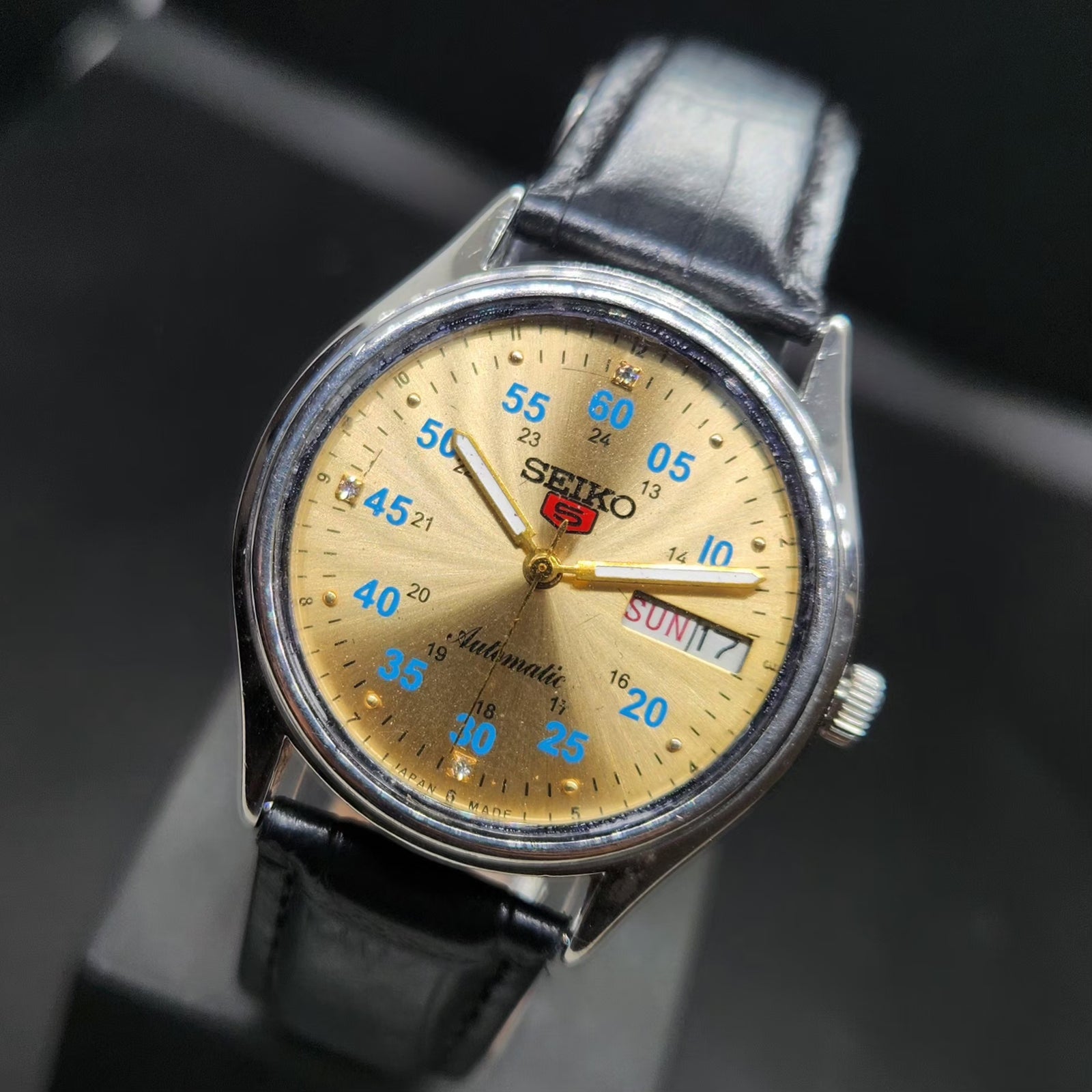 Vintage 1976 Original Seiko 5 Automatic 6309-8220 Repainted Gold Face 17 Jewels Day-Date Japanese Men's Wrist Watch VS31