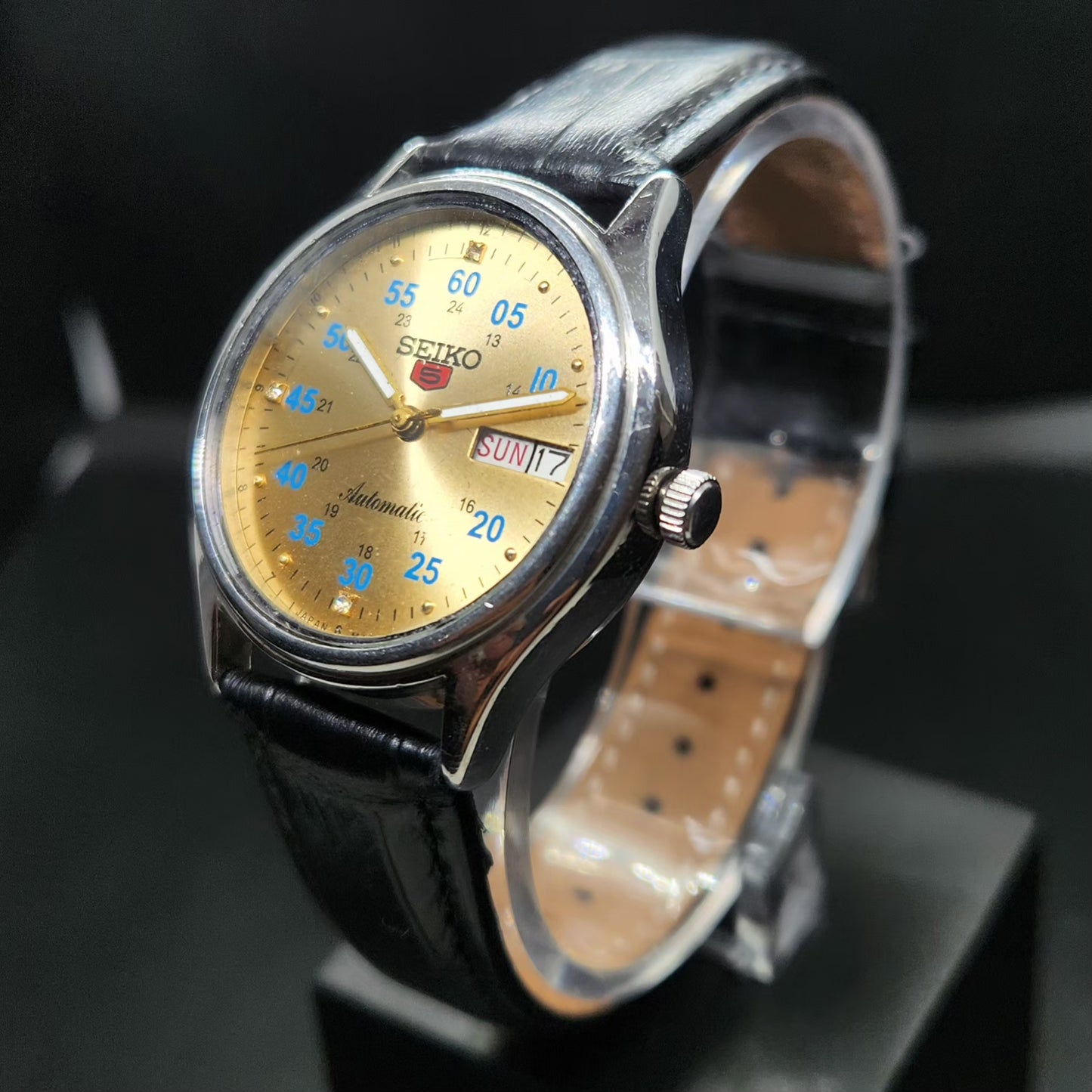 Vintage 1976 Original Seiko 5 Automatic 6309-8220 Repainted Gold Face 17 Jewels Day-Date Japanese Men's Wrist Watch VS31