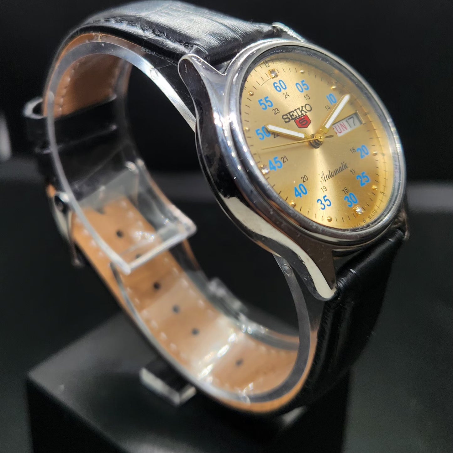 Vintage 1976 Original Seiko 5 Automatic 6309-8220 Repainted Gold Face 17 Jewels Day-Date Japanese Men's Wrist Watch VS31