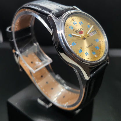 Vintage 1976 Original Seiko 5 Automatic 6309-8220 Repainted Gold Face 17 Jewels Day-Date Japanese Men's Wrist Watch VS31