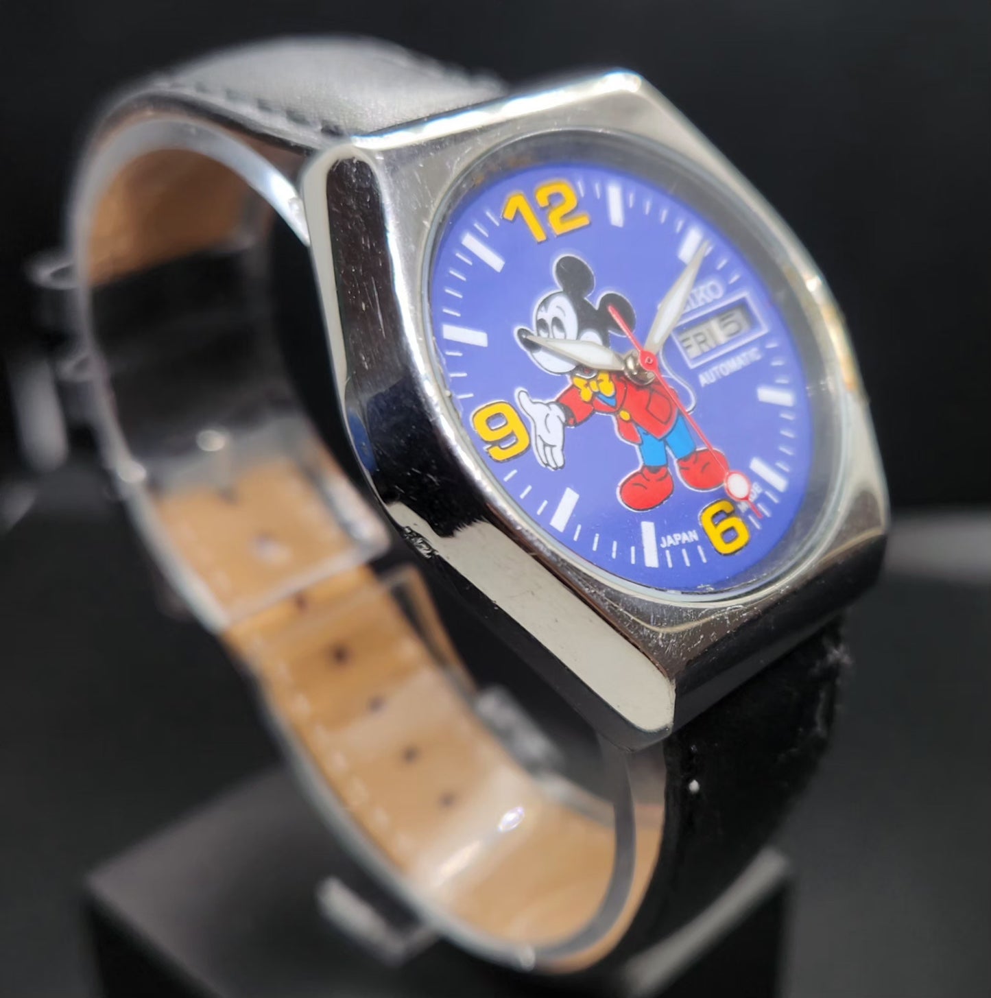 Vintage 1982 Original Seiko 5 Automatic 6309-563A Repainted Mickey Mouse Purple Face 17 Jewels Day-Date Japanese Men's Wrist Watch VS36