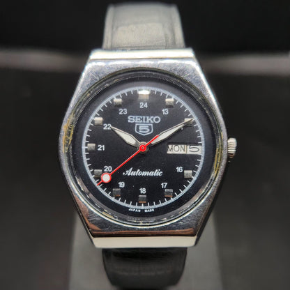 Vintage 1980 Original Seiko 5 Automatic 6309 Repainted Black Face 17 Jewels Day-Date Japanese Men's Wrist Watch VS37