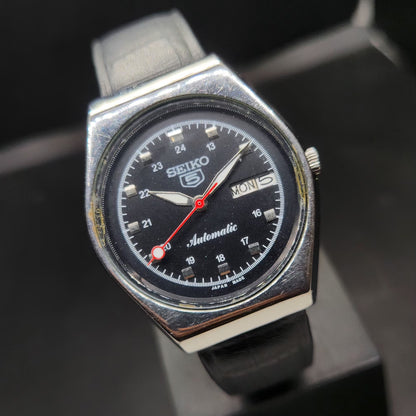 Vintage 1980 Original Seiko 5 Automatic 6309 Repainted Black Face 17 Jewels Day-Date Japanese Men's Wrist Watch VS37