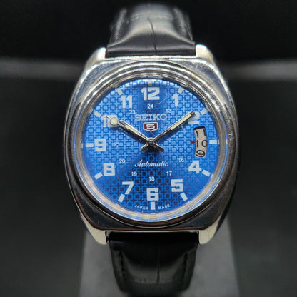 Vintage 1980 Original Seiko 5 Automatic 7009 Repainted Blue Face 17 Jewels Day-Date Japanese Men's Wrist Watch VS38