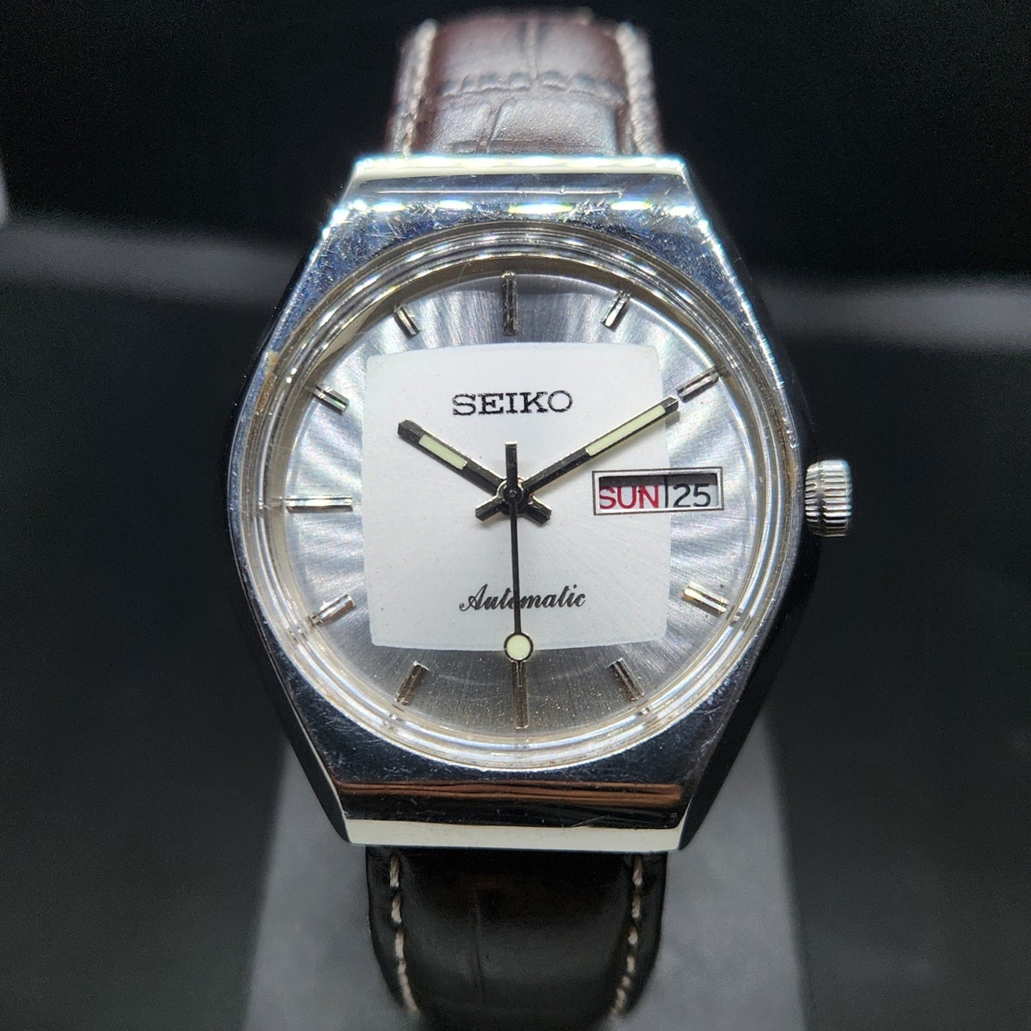 Vintage 1981 Original Seiko 5 Automatic 6309-5210 Repainted Silver Face 17 Jewels Day-Date Japanese Men's Wrist Watch VS40
