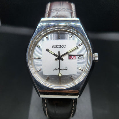 Vintage 1981 Original Seiko 5 Automatic 6309-5210 Repainted Silver Face 17 Jewels Day-Date Japanese Men's Wrist Watch VS40
