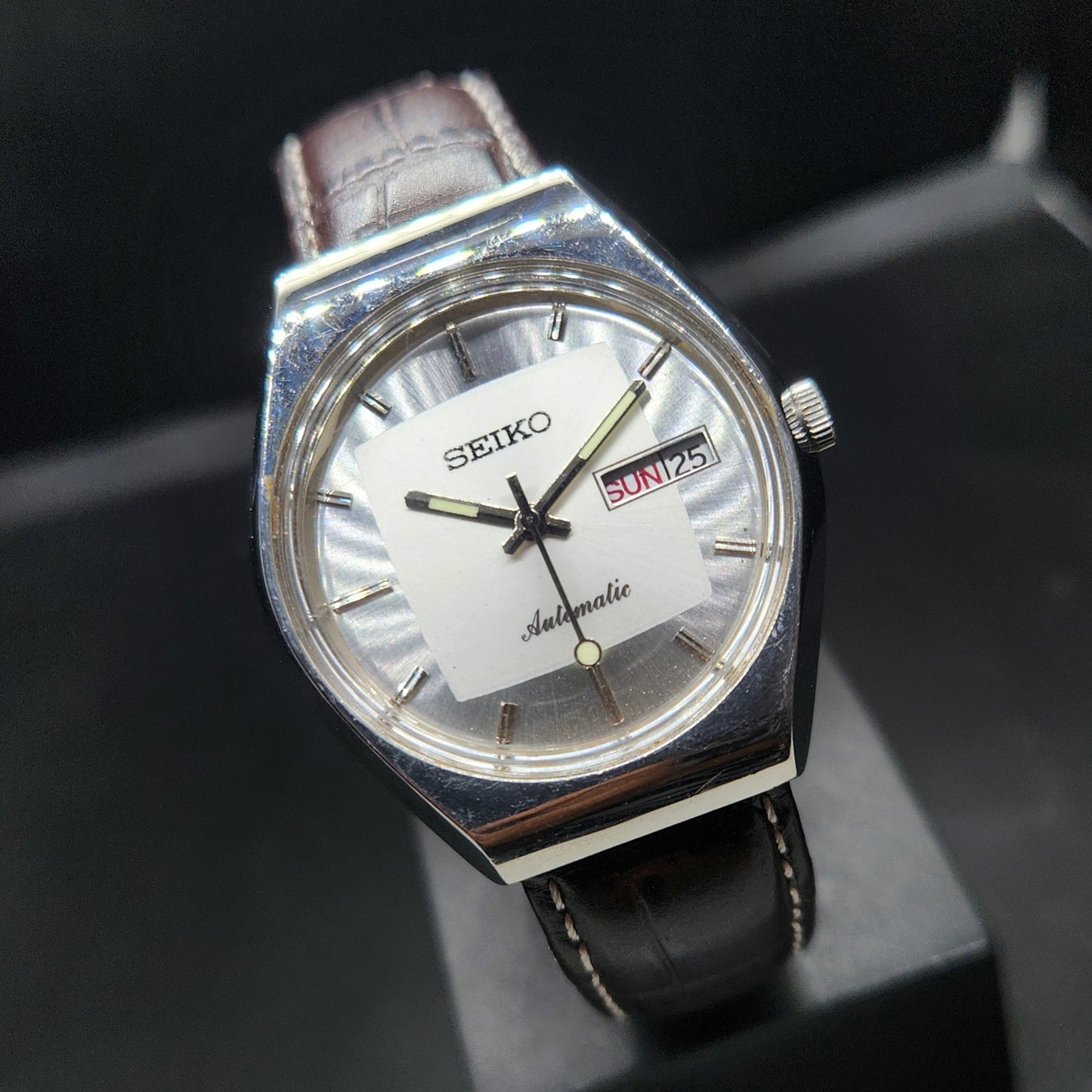 Vintage 1981 Original Seiko 5 Automatic 6309-5210 Repainted Silver Face 17 Jewels Day-Date Japanese Men's Wrist Watch VS40