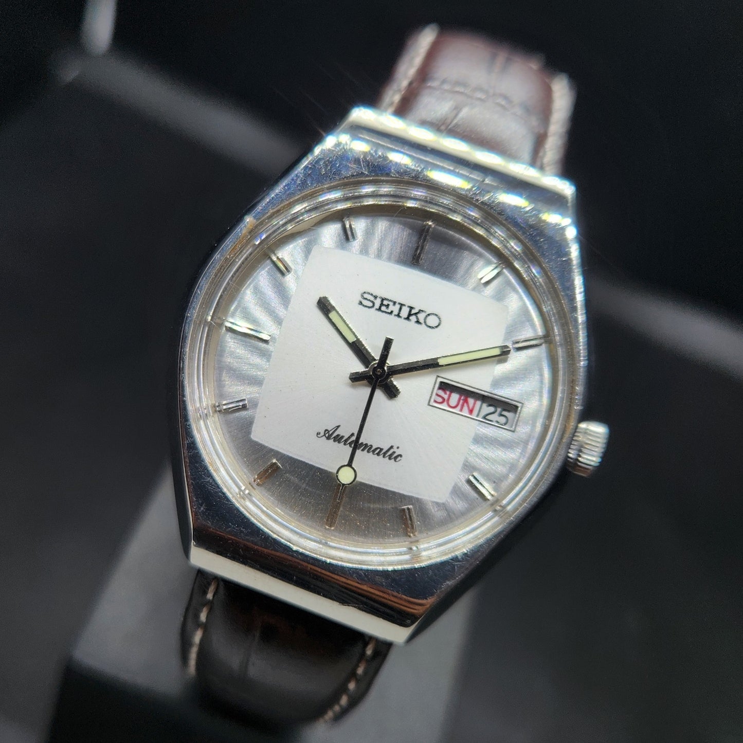 Vintage 1981 Original Seiko 5 Automatic 6309-5210 Repainted Silver Face 17 Jewels Day-Date Japanese Men's Wrist Watch VS40