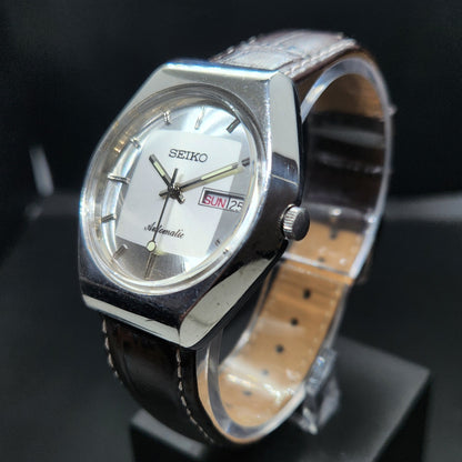 Vintage 1981 Original Seiko 5 Automatic 6309-5210 Repainted Silver Face 17 Jewels Day-Date Japanese Men's Wrist Watch VS40