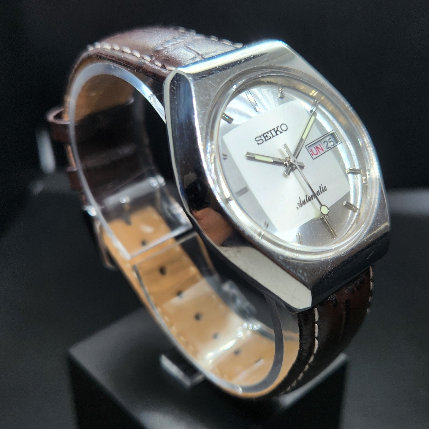 Vintage 1981 Original Seiko 5 Automatic 6309-5210 Repainted Silver Face 17 Jewels Day-Date Japanese Men's Wrist Watch VS40