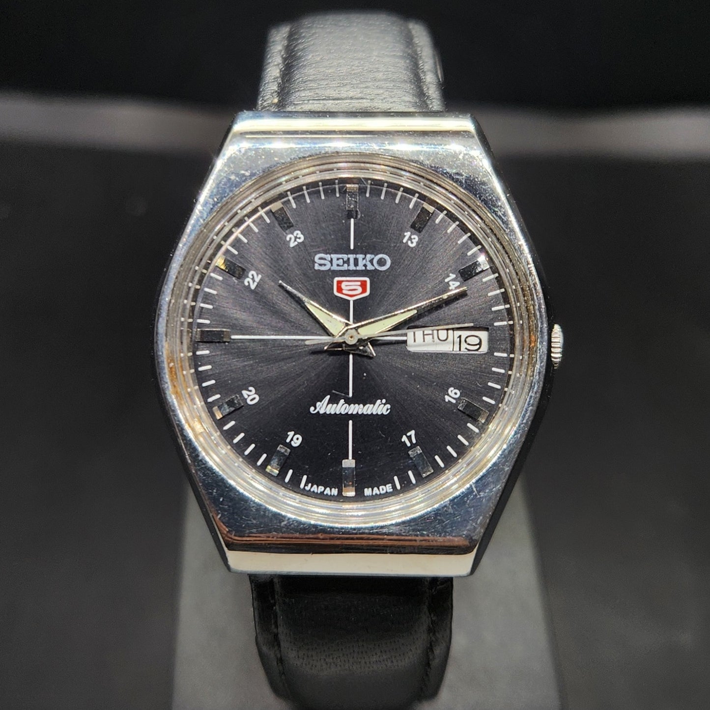 Vintage 1981 Original Seiko 5 Automatic 6309 Repainted Black Face 17 Jewels Day-Date Japanese Men's Wrist Watch VS41