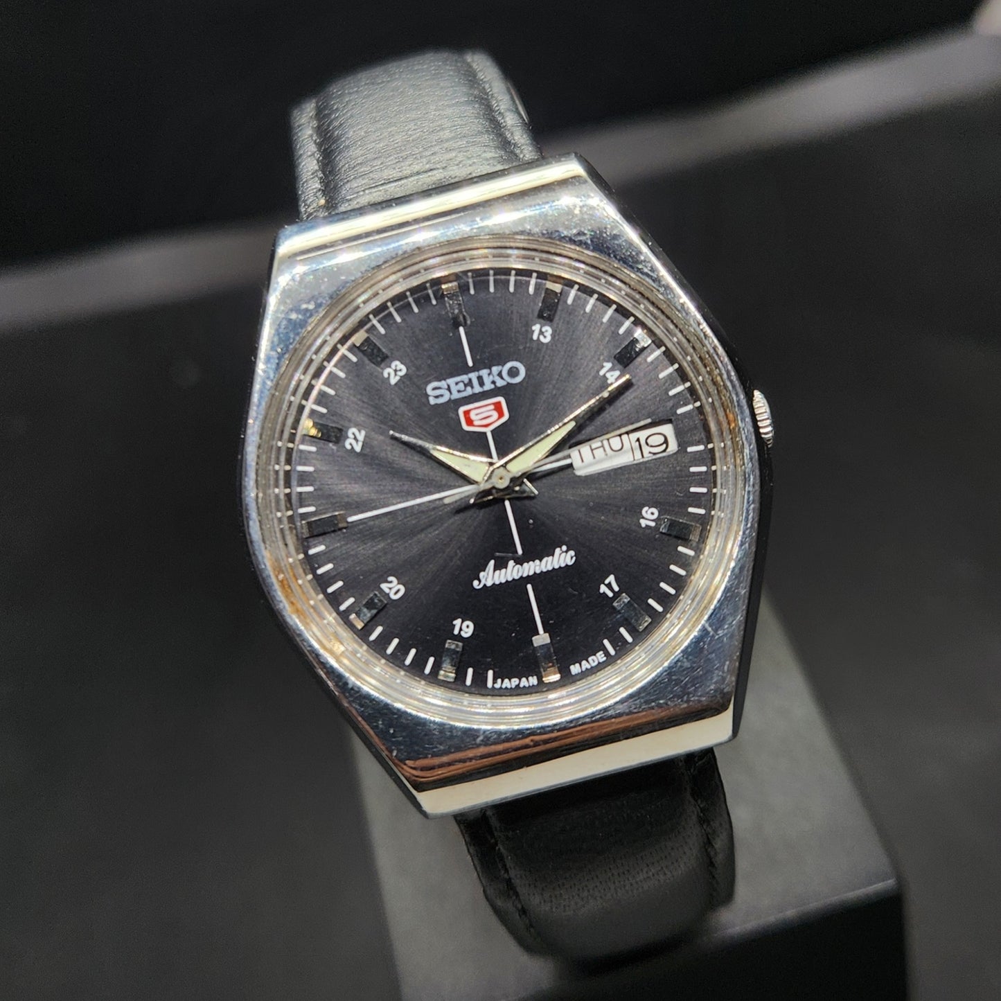 Vintage 1981 Original Seiko 5 Automatic 6309 Repainted Black Face 17 Jewels Day-Date Japanese Men's Wrist Watch VS41