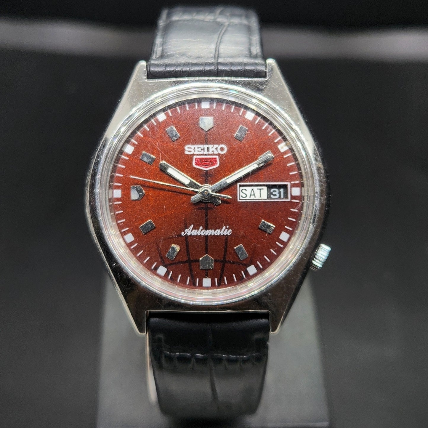 Vintage 1980 Original Seiko 5 Automatic 6119 Repainted Brown Face 21 Jewels Day-Date Japanese Men's Wrist Watch VS42
