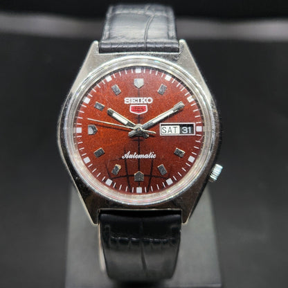 Vintage 1980 Original Seiko 5 Automatic 6119 Repainted Brown Face 21 Jewels Day-Date Japanese Men's Wrist Watch VS42
